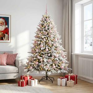 Műkarácsonyfa gömbbel 180 cm 300 LED Meleg fehér PVC és fém