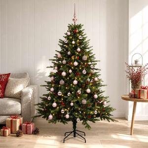 Műkarácsonyfa gömbbel 120 cm 150 LED Meleg fehér PVC és fém