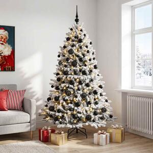 Műkarácsonyfa gömbbel 180 cm 300 LED Meleg fehér PVC és fém