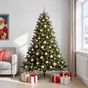 Műkarácsonyfa gömbbel 180 cm 300 LED Meleg fehér PVC és fém