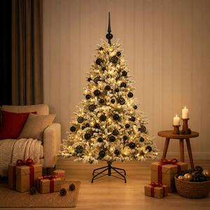 Műkarácsonyfa gömbbel 120 cm 150 LED Meleg fehér PVC és fém