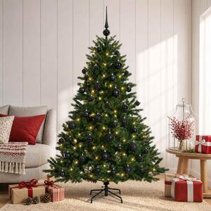 Műkarácsonyfa gömbbel 120 cm 150 LED Meleg fehér PVC és fém