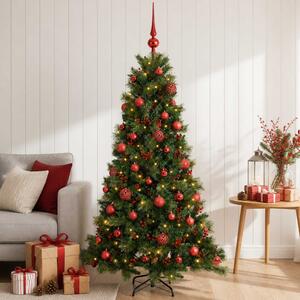 Műkarácsonyfa gömbbel 150 cm 150 LED Meleg fehér PVC és fém