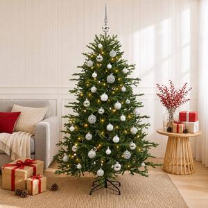 Műkarácsonyfa gömbbel 120 cm 150 LED Meleg fehér PVC és fém