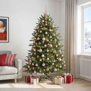 Műkarácsonyfa gömbbel 180 cm 300 LED Meleg fehér PVC és fém