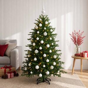 Műkarácsonyfa gömbbel 120 cm 150 LED Meleg fehér PVC és fém