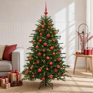 Műkarácsonyfa gömbbel 120 cm 150 LED Meleg fehér PVC és fém