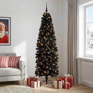 Karcsú műkarácsonyfa gömbökkel 180 cm 300 LED Meleg fehér