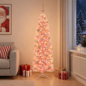 Keskeny műkarácsonyfa gömbbel 180 cm 300 LED Meleg fehér