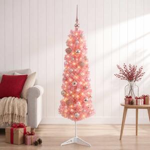 Keskeny műfenyő gömbdísszel 120 cm 150 LED Meleg fehér