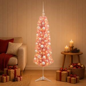 Karcsú műkarácsonyfa gömbökkel 120 cm 150 LED Meleg fehér