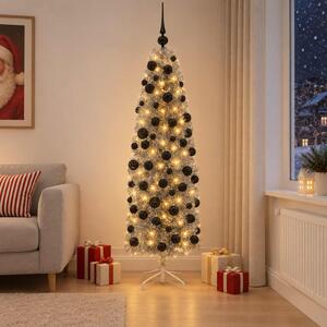 Karcsú műkarácsonyfa gömbökkel 180 cm 300 LED Meleg fehér