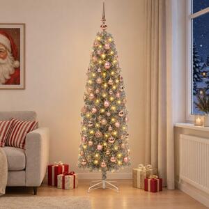 Karcsú műkarácsonyfa gömbökkel 180 cm 300 LED Meleg fehér