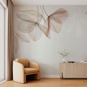 Fotótapéta finom, áttetsző virágok és levelek mokka árnyalatban, Fotótapéta minimalista stílusban, w03616v3 : Uwalls.hu