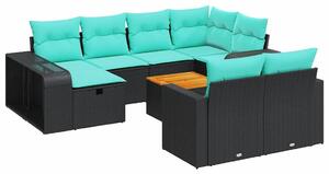 VidaXL 11 részes fekete polyrattan kerti ülőgarnitúra párnákkal