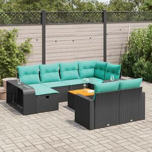 VidaXL 11 részes fekete polyrattan kerti ülőgarnitúra párnákkal