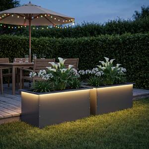 Led-es kerti virágláda 2 db Antracit 50 x 80 x 48 cm Acél