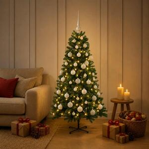 Műkarácsonyfa gömbbel 120 cm 150 LED Meleg fehér PVC Zöld