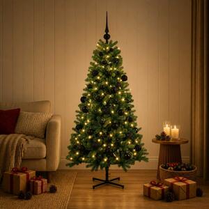 Műkarácsonyfa gömbbel 120 cm 150 LED Meleg fehér PVC Zöld