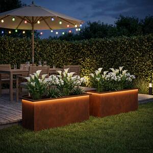 Led-es kerti virágláda 2 db Rozsdás 40 x 100 x 40 cm