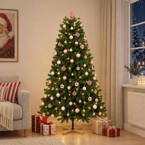 Műkarácsonyfa gömbbel 180 cm 300 LED Meleg fehér PVC Zöld