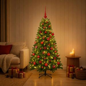 Műkarácsonyfa gömbbel 120 cm 150 LED Meleg fehér PVC Zöld
