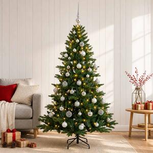 Műkarácsonyfa gömbbel 120 cm 150 LED Meleg fehér PVC és fém