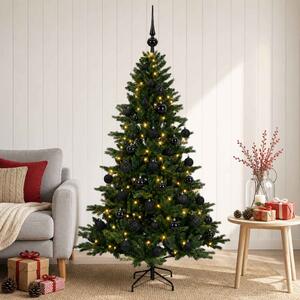 Műkarácsonyfa gömbbel 120 cm 150 LED Meleg fehér PVC és fém