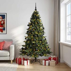Műkarácsonyfa gömbbel 180 cm 300 LED Meleg fehér PVC és fém