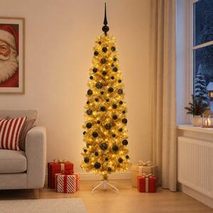 Mű vékony karácsonyfa gömbökkel 180 cm 300 LED Meleg fehér