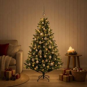 Műfenyő gömbökkel 120 cm 150 LED Meleg fehér PVC és fém Zöld
