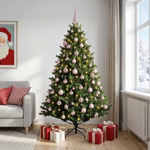 Műkarácsonyfa gömbbel 180 cm 300 LED Meleg fehér PVC és fém