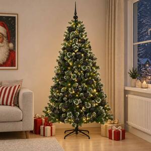 Műfenyő gömbökkel 180 cm 300 LED Meleg fehér PVC és fém Zöld