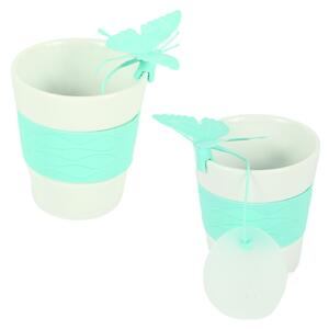 Porcelán bögre SILICONE BUTTERFLY teaszűrővel 280 ml, zöld