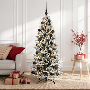 Műkarácsonyfa gömbbel 150 cm 150 LED Meleg fehér PVC és PE