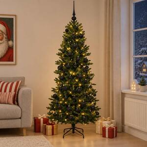 Műkarácsonyfa gömbbel 180 cm 300 LED Meleg fehér PVC és PE Zöld