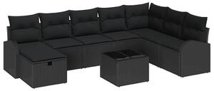 VidaXL Kerti Kanapé Szett párnával tárolóval 9 pcs Fekete Poli rattan