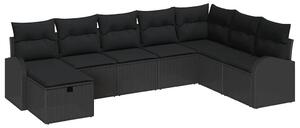 VidaXL Kerti Kanapé Szett párnával tárolóval 8 pcs Fekete Poli rattan