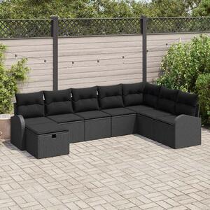 VidaXL Kerti Kanapé Szett párnával tárolóval 8 pcs Fekete Poli rattan