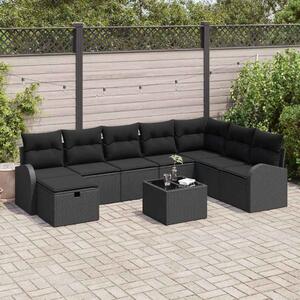VidaXL Kerti Kanapé Szett párnával tárolóval 9 pcs Fekete Poli rattan