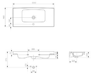 Cersanit Crea mosdótál 101x46 cm négyszögletes beépíthető fehér K114-018