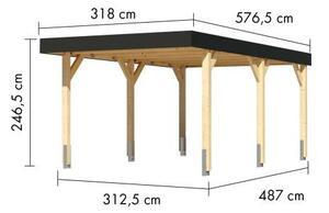 Karibu Nordic 1. egyállásos autóbeálló, fedett kocsibeálló, laminált fa, 312,5 cm x 487 cm