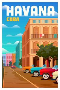 Illusztráció Havana, Cuba. Vector travel poster., Mikalai Manyshau, (26.7 x 40 cm)