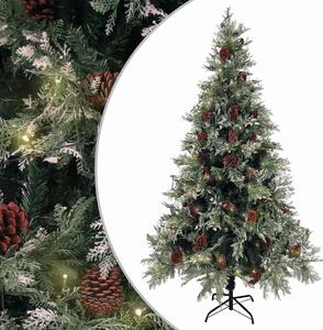 Zöld-fehér PVC és PE megvilágított karácsonyfa tobozzal 195 cm