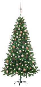 Zöld megvilágított műkarácsonyfa gömb szettel 150 cm
