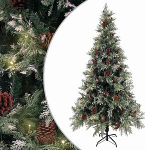 Zöld-fehér PVC és PE megvilágított karácsonyfa tobozzal 225 cm