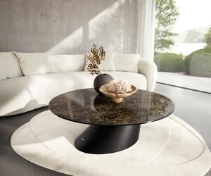 DELIFE Dohányzóasztal Edge kerek 100x100 cm Laminam® Emperador Extra Lucidato kerámia sötétbarna kúpos fém fekete