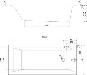 Cersanit Larga slip téglalap alakú fürdőkád 170x75 cm fehér S301-303