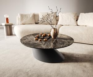 DELIFE Dohányzóasztal Edge kerek 90x90 cm Laminam® Emperador extra polírozott sötétbarna Conis fém fekete