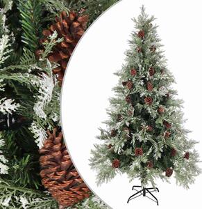 Zöld és fehér karácsonyfa fenyőtobozokkal 195 cm
